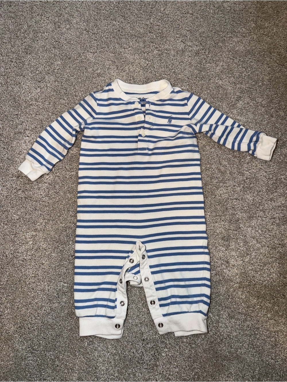 PoloRalph Lauren White and Blue Striped Infant One-Piece Size 6M